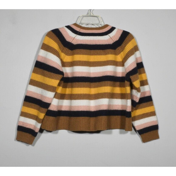 Madewell Brown Brown Black Pink Gold  White Striped Wool Blend Knit Sweater Sz L - Picture 2 of 4